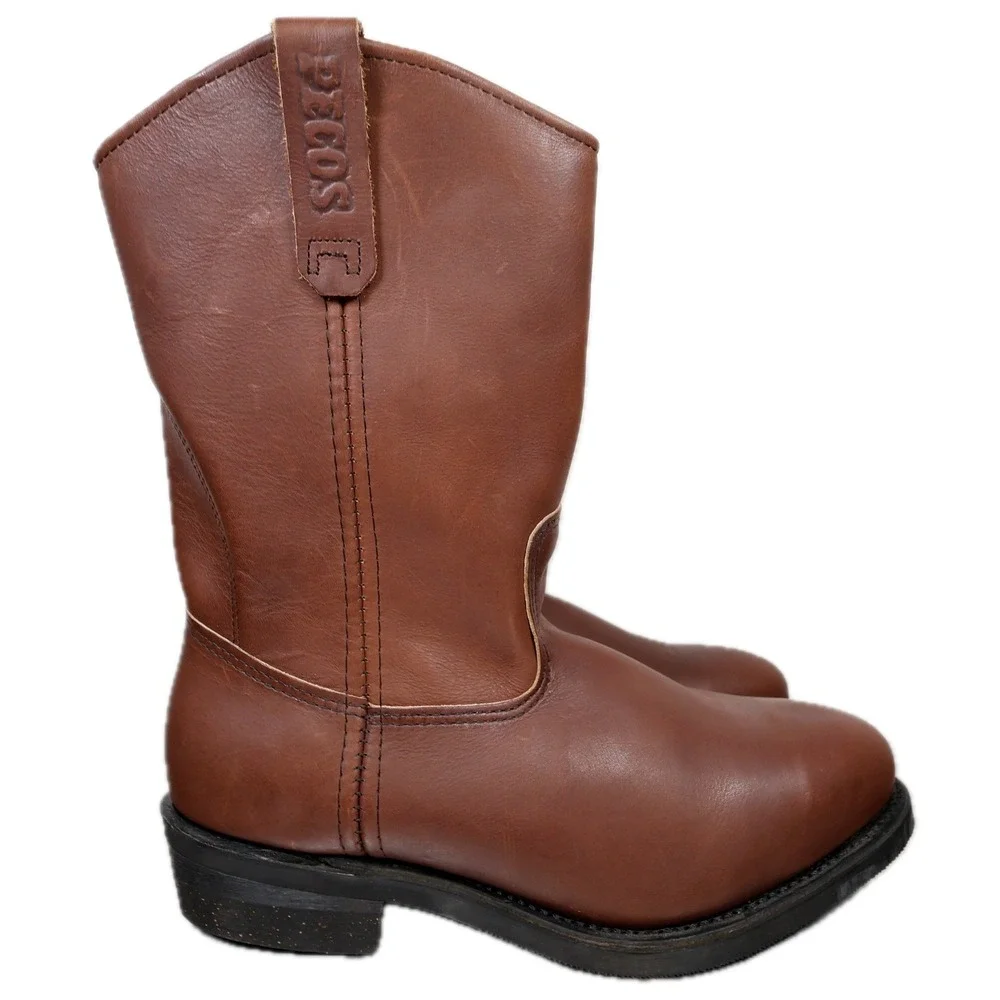 Red Wing Pecos Boots Mens 10.5 Brown Leather Pull On Safety Toe Work USA 2214